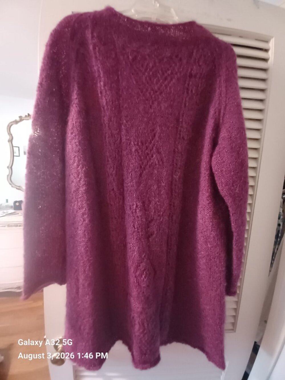 Pure Mohair Yarn Plum Raspberry Sweater Dress/Tunic Handmade L/XL - Picture 5 of 10
